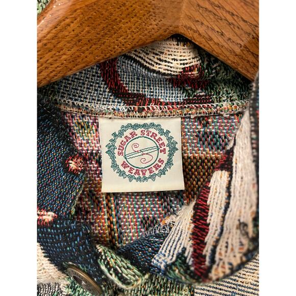 Vtg Sugar Street Weavers Christmas Holiday Snowman Tapestry Jacket Cardigan OS - Picture 3 of 8